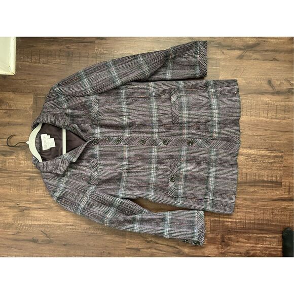 WORTH Wool/Silk Purple White Red Plaid Button Coat, Size 16 - Picture 2 of 8